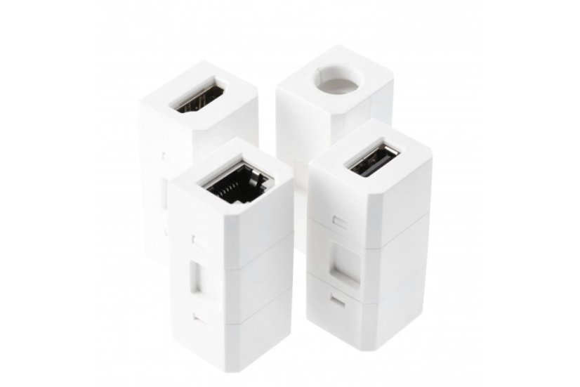 Zásuvka CHARGER PLUS, 1x 230V, indukční a USB A+C nabíječka, vyměnitelné zásuvky USB-A, HDMI, RJ-45, barva bílá
