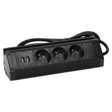 Trojitá rohová zásuvka 3x 230V s 2x USB (A) nabíjačkou a držiakom na telefón, kábel 1.5m, farba čierna