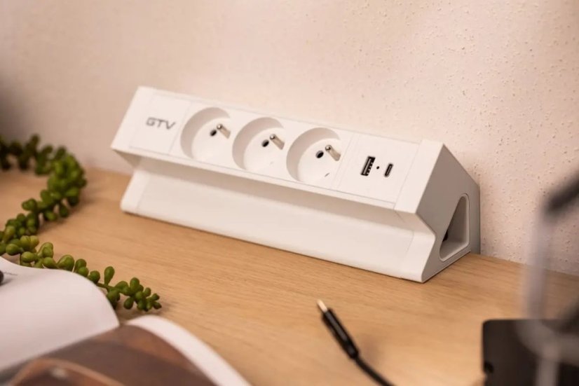Stolní blok Basco, 3x zásuvka 230V, 2x nabíjecí USB A+C 30W, kabel 1.5m, barva bílá
