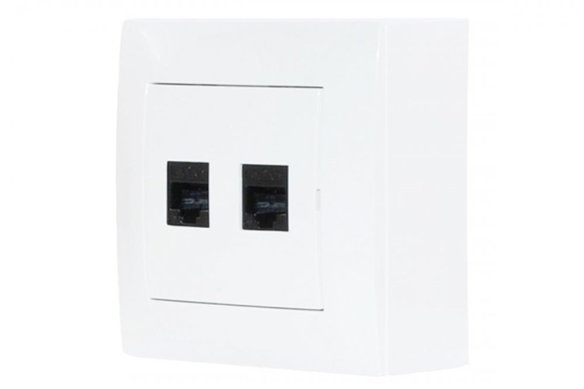 Datová zásuvka nástěnná, 2x RJ45 cat.6, bez krytek proti prachu, barva bílá