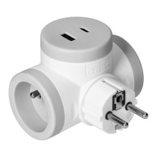 Rozbočka do zásuvky 2P+E s 2xUSB A+C nabíječkou, Quickcharge, barva bílo-šedá