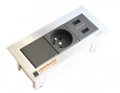 OFIBLOCK Line, 1x zásuvka 250V + 2x USB nabíjačka 5V, rámček chróm, farba grafitovo-šedá, kábel 1.5m