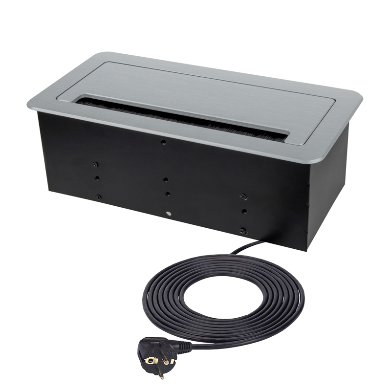 Zásuvkový blok 2x 230V, 2x USB A+C nabíjecí, 1x HDMI, 1x RJ45, kabel 3m, hliník, barva stříbrná
