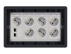 Podlahová zásuvka 7x 250V/16A (zásuvka bílá) + 2x port RJ45 cat. 6, barva boxu grafitově-šedá, pro zvýšené podlahy