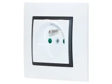 Zásuvka v rámečku pod omítku, 1x 250V/16A, bílé barvy s černým matným ozdobným rámem