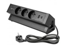 Stolní blok Basco, 3x zásuvka 230V, 2x nabíjecí USB A+C 30W, kabel 1.5m, barva černá