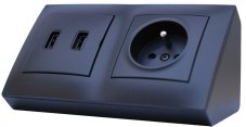 Rohová zásuvka 1x 250V/16A + 2x USB nabíječka, barva černá matná, bez kabelu