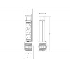 Výsuvná zásuvka ⌀6cm, 3x 250V, kabel 1.8 m, nerezová