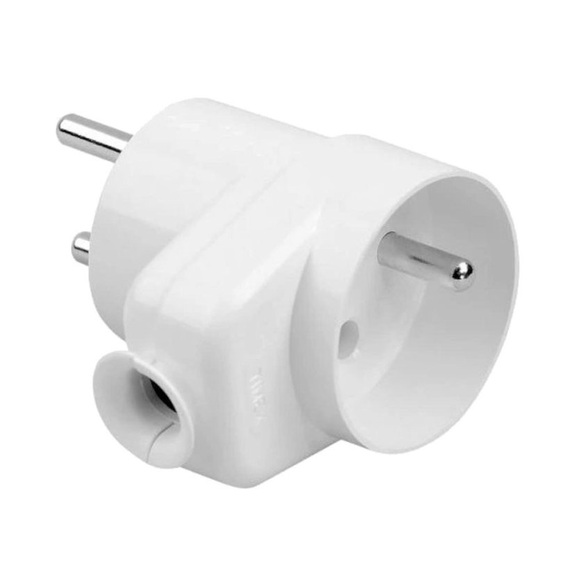 Zástrčka lomená 230V/16A, s průběžnou zásuvkou, bílá