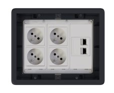 Podlahová zásuvka 4x 250V/16A (zásuvka bílá) + 2x port RJ45 cat. 6, barva boxu grafitově-šedá, pro zvýšené podlahy