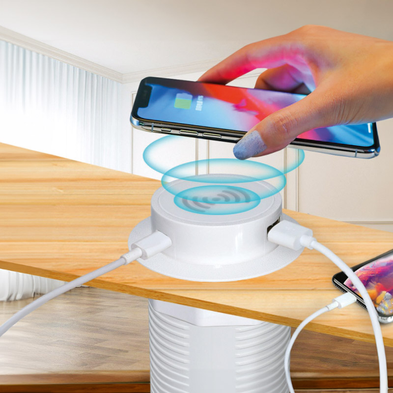 Bezdrátová výsuvná nabíječka 15W + USB A+C 20W PD, barva bílá