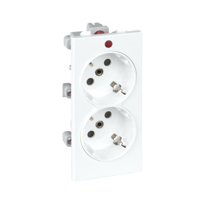 CIMA SCHUKO dvojitá zásuvka s indikáciou napätia 16A 250V skrutkové svorky 108×52mm čisto biela