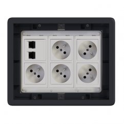 Podlahová zásuvka 5x 250V/16A (zásuvka bílá) + 2x port RJ45 cat. 6, barva boxu grafitově-šedá, pro zvýšené podlahy