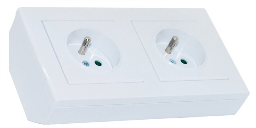 Dvojnásobná rohová zásuvka, 2x 250V, barva bílá lesklá, bez kabelu