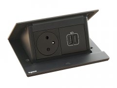 Pop-up blok INCARA 1x zásuvka 250V + nabíječka USB A+C 15W + montážní rám, černá barva, kabel 2m
