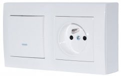 Zásuvkový blok nástěnný 1x 250V/16A a 1x vypínač s LED podsvětlením (indikuje zapnutý stav), barva lesklá bílá, bez kabelu
