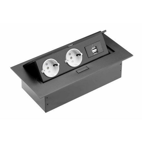 Zásuvkový blok zapustený, 2x zásuvka (verzia schuko), 2x USB, farba čierna, bez kábla