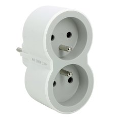 Rozdvojka 2x 2P+E, 16A, 3680W, clonky - barva světle šedá - bílá
