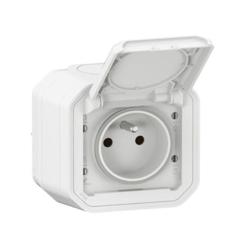 Povrchová zásuvka Legrand Plexo 2P+T 16 A, IP55, s dětskou ochranou, bílá