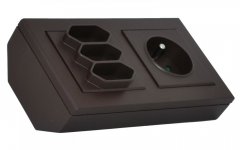 Rohová zásuvka, 1x 250V/16A + 3x 250V EURO (plochá), barva čokoládová, bez kabelu