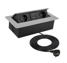 Zásuvka výklopná 2 x 230V + 2x USB A+C nabíječkou 5V, IP20, max. příkon 3680W, délka kabelu 1.5 m, barva stříbrná