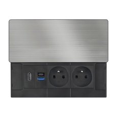 Zásuvkový blok vestavný, 2x 230V, posuvný kryt,  USB A+C 20W PD, HDMI, kabel 2 m, barva stříbrná