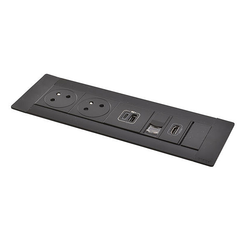 Zapuštěný blok INCARA Multilink (horizontální verze), 2x zásuvka 250V Surface, 1x dvojitá USB A+C nabíječka, 1x RJ45, 1x HDMI, kabel 2m, barva černá
