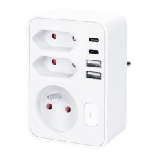 Rozbočka, 1x 16A + 2x 2,5A, 2xUSB A+C 20W PD, vypínač, barva bílá