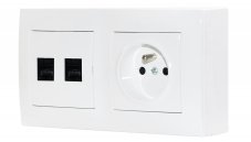 Zásuvkový blok nástěnný 1x 250V/16A, 2x RJ45, bez kabelu, barva bílá lesklá