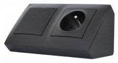 Rohová zásuvka 1x 250V + 1x zaslepovací kryt, barva matná černá, bez kabelu