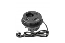 Vstavaná zásuvka Rondo, 1x 230V (schuko), 1x USB-A + 2x USB-C nabíjačka, 1x RJ45, 1x HDMI, kábel 1.5m, farba čierna