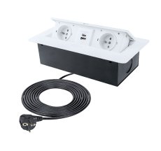 Zásuvka výklopná 2 x 230V + 2x USB A+C nabíječkou 5V, IP20, max. příkon 3680W, délka kabelu 1.5 m, barva bílá
