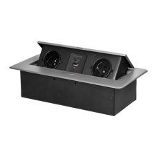 Výklopný zásuvkový blok s frézovaným krytom, 2x zásuvka 230V, 2x USB A + C nabíjačka 5V / 3,6A, bez kábla, farba strieborná