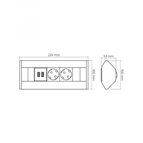 Rohová zásuvka, 2x230V schuko + 2x USB A nabíjačka 5V, kábel 1.8m, farba čierna