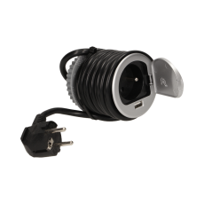 Jednoduchá zásuvka zapustená, 1x zásuvka, 1x USB port nabíjací, farba strieborná, kábel 1.8m