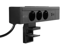 Stolní blok NICO, 3x zásuvka 230V (schuko), 2x nabíjecí USB A+C 30W, kabel 1.5m, barva černá