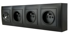 Zásuvky na zeď 3x 250V/16A + koncová zásuvka R-TV-SAT (rádio - televize - satelit),  barva černá