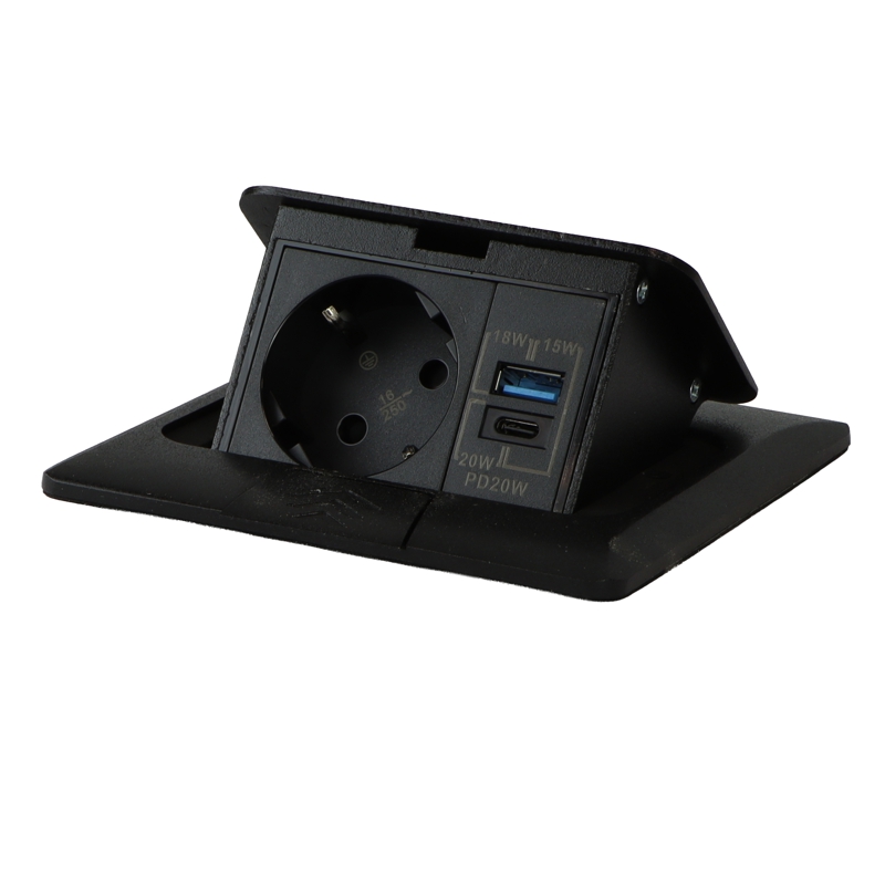 Podlahová zásuvka FLOOR BOX,  1×230 V (schuko), USB-A + USB-C PD 20 W, barva černá