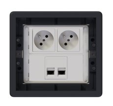 Podlahová zásuvka 2x 250V/16A (zásuvka bílá) + 2x port RJ45 cat. 6, barva boxu grafitově-šedá, pro zvýšené podlahy