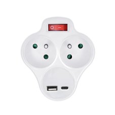 Rozbočka s USB A+C rýchlonabíjačkou 20W PD, 2 x 10A, vypínač, farba biela