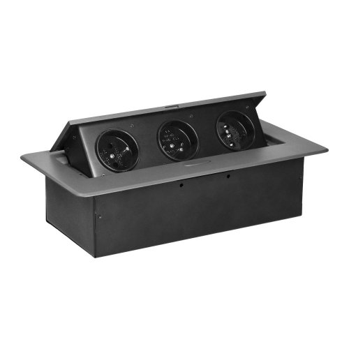 Výklopný zásuvkový blok, 3x 230V, zaoblené hrany horního krytu, bez kabelu, barva grafitová - šedá