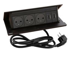 Pop-up blok INCARA 3x zásuvka 250V surface, 2x HDMI + montážní rám, barva černá, kabel 2m