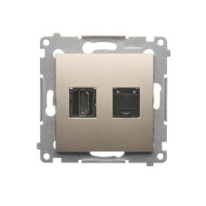 Zásuvka HDMI + dátová RJ45 cat. 6 (zariadenie s krytom), Simon 54, farba zlatá