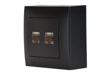 Dátová zásuvka nástenná, 2x RJ45 cat.6, tienené, protiprachové krytky, farba čierna