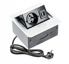 Výklopný blok AVARO, 1x zásuvka 230V, 2x USB-A nabíječka, kabel 1.5m, barva bílá