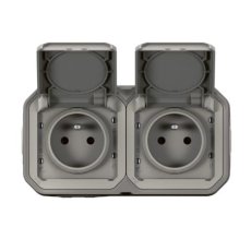 Dvojzásuvka Legrand Plexo 2×2P+T 16 A, IP55, horizontální, šedá