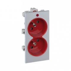 Dvojzásuvka CIMA s uzemňovacím kolíkem se signalizací napětí 16A 250V šroubové svorky 108×52mm hliník červený