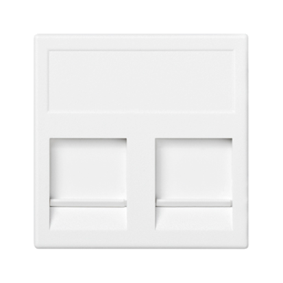 Kryt datové zásuvky K45 keystone dvojitá plochá univerzální s kryty 45×45mm čistě bílá