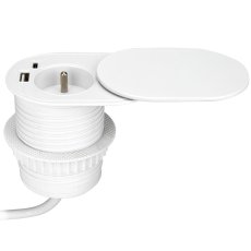 Zásuvkový blok s posuvným víkem, 1x zásuvka 230V a 1x USB-A+C nabíječka, PD20W, kabel 1.9m, barva bílá