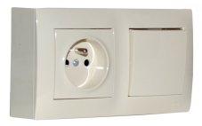 Zásuvkový blok nástěnný 1x 250V/16A s jednopólovým vypínačem, řazení č.1, clonky, barva krémová